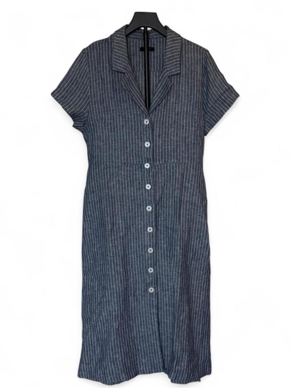Quince grey and White Pinstripe Button-Front Short Sleeve Dress